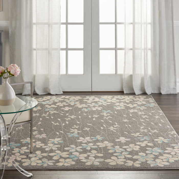 Nourison Tranquil TRA04 Grey 6'x9' Floral Area Rug