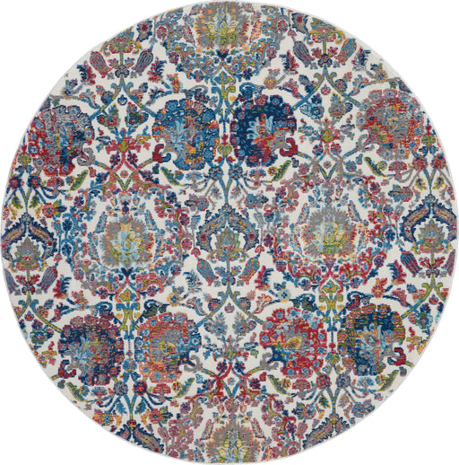 Nourison Ankara Global ANR06 Blue and Ivory 4' Round French Country Area Rug
