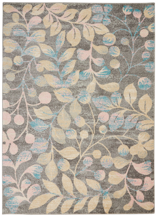 Nourison Tranquil TRA03 Beige and Grey 5'x7' Botanical Area Rug