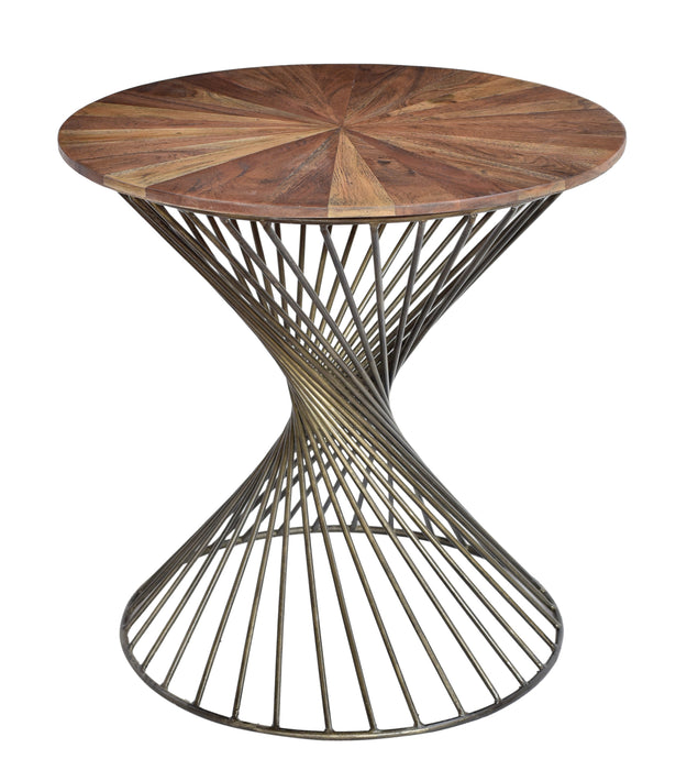 Bengal Manor Twist Metal Round Accent Table W/ Pie Cut Wood Top