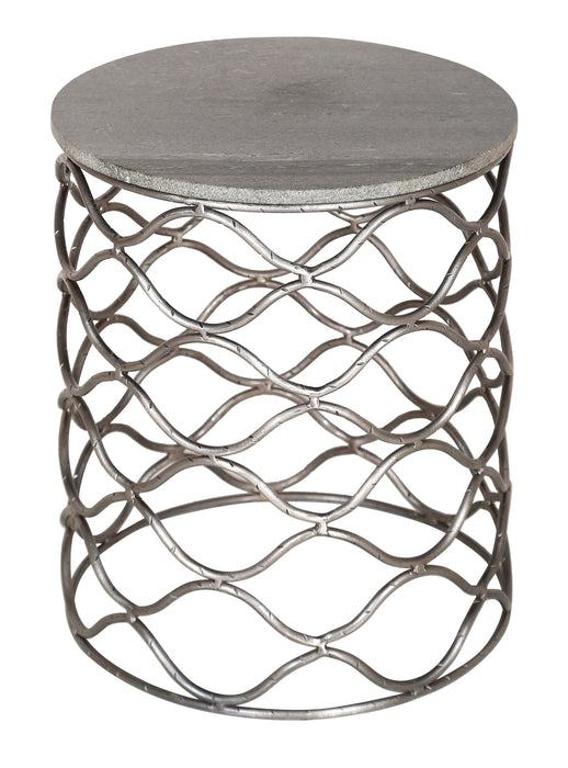 Bengal Manor Solid Iron Accent Table In Nickel Finish W/ Grey Marble  Top