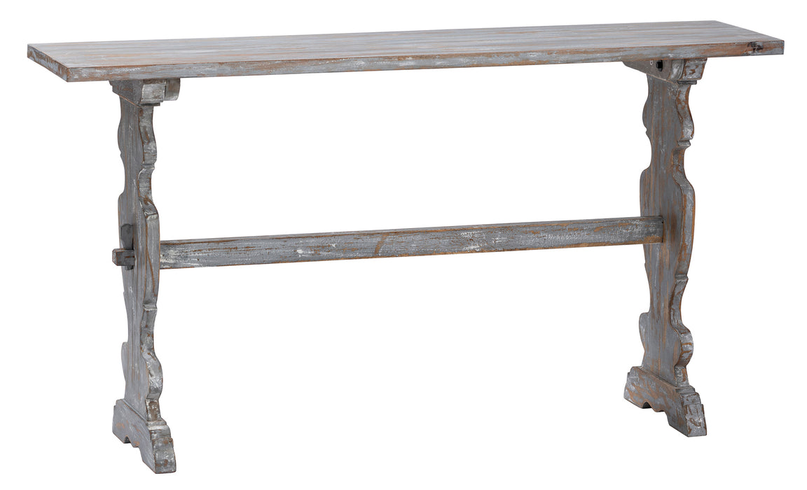 Bengal Manor Mango Wood Carved Leg Console Table Heavily Distressed Grey Finish