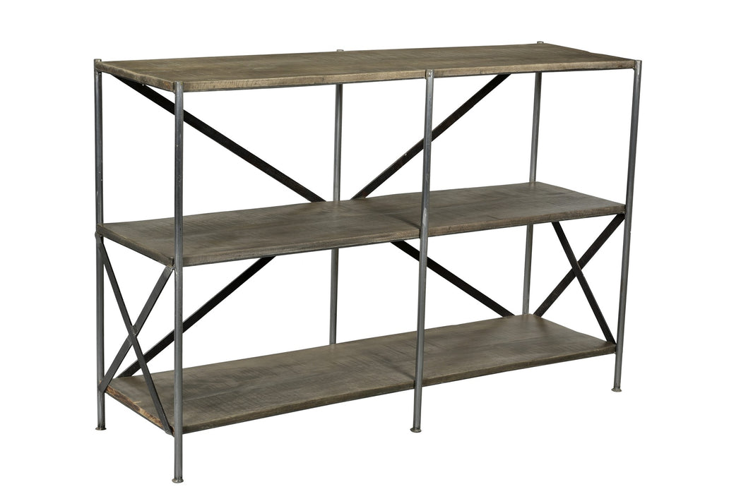 Bengal Manor Mango Wood Scraped Iron Tiered Console Table In Parkview Grey Finish