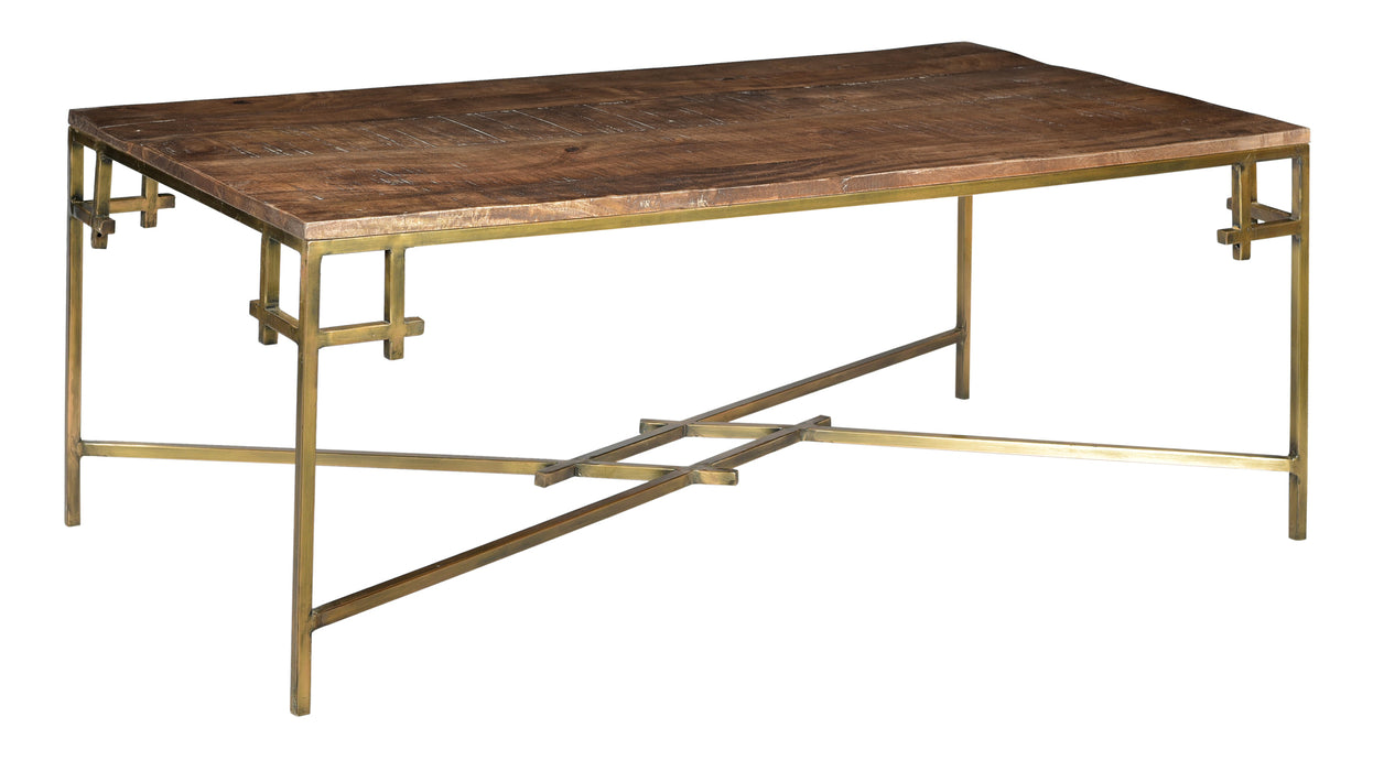 Bengal Manor Mango Wood Rectangle Cocktail Table With Iron Square Corner Aged Gold Finish