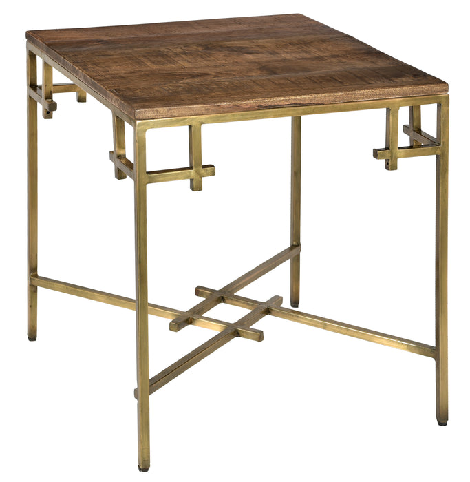 Bengal Manor Mango Wood Square End Table With Iron Square Corner Aged Gold Finish