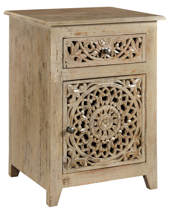 Bengal Manor Mango Wood Pierced 1 Drawer And 1 Door Distressed Grey Accent Cabinet