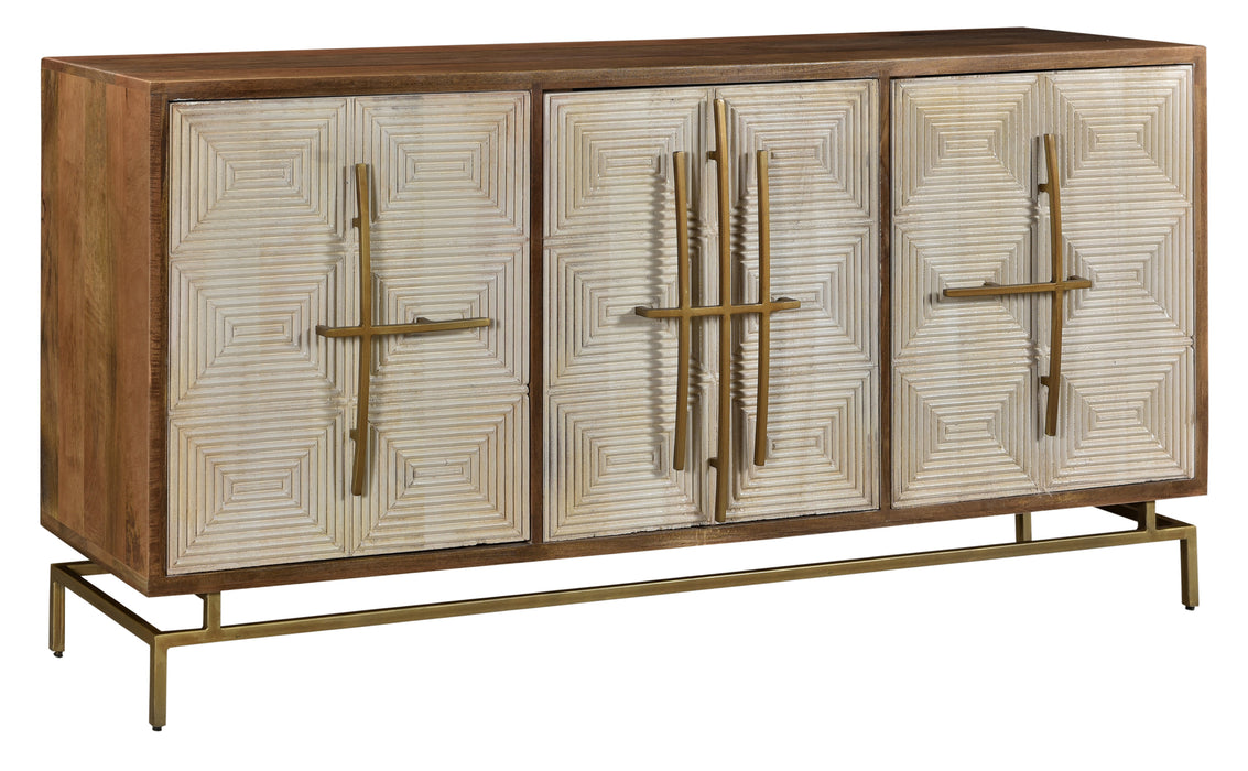Bengal Manor Mango Wood 3 White Pattern Door Sideboard With Unique Antique Gold Hardware