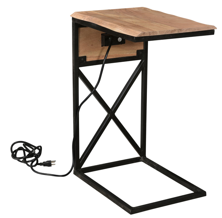 Bengal Manor Natural Live Edge Acacia Wood And Metal C Side Table With Usb Power