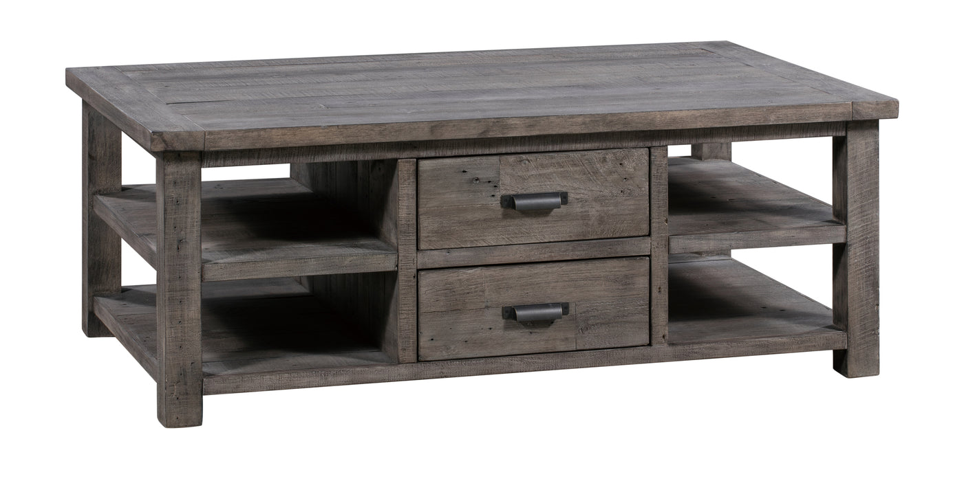 Pembroke Plantation Recycled Pine Distressed Grey 2 Drawer Rectangle Cocktail Table
