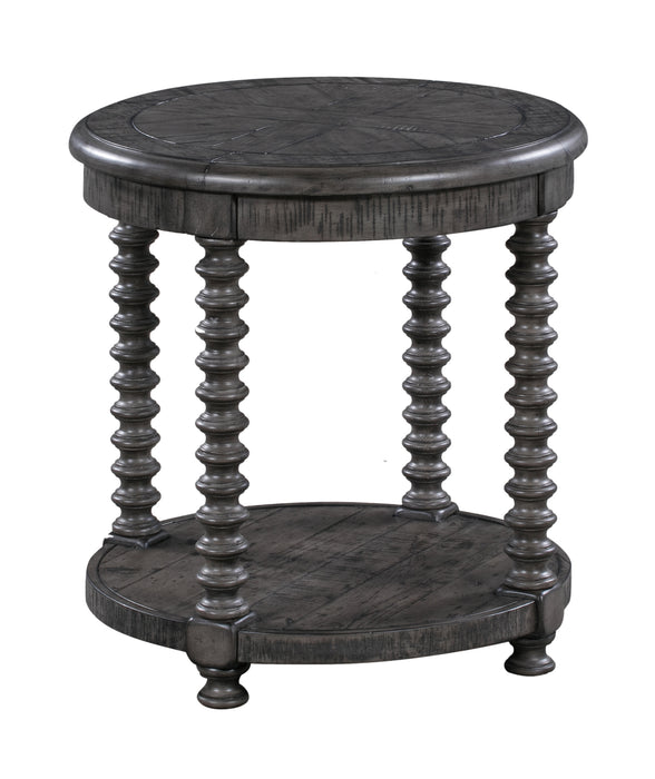 Pembroke Plantation Recycled Pine Distressed Grey Turned Leg Round End Table