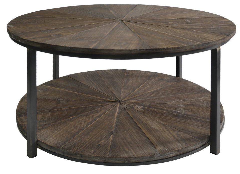 Jackson Round Metal And Rustic Wood Cocktail Table