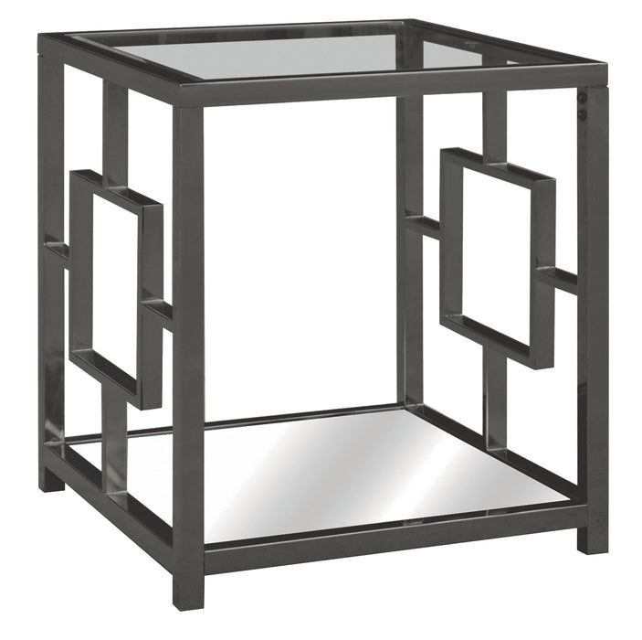 Bentley Chrome Rectangle Design End Table With Beveled Mirror Top