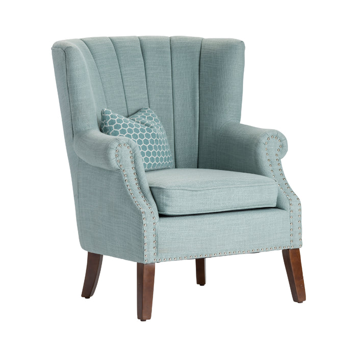 Avana Upholstered Channel Back Teal Accent Chair With Kidney Pillow