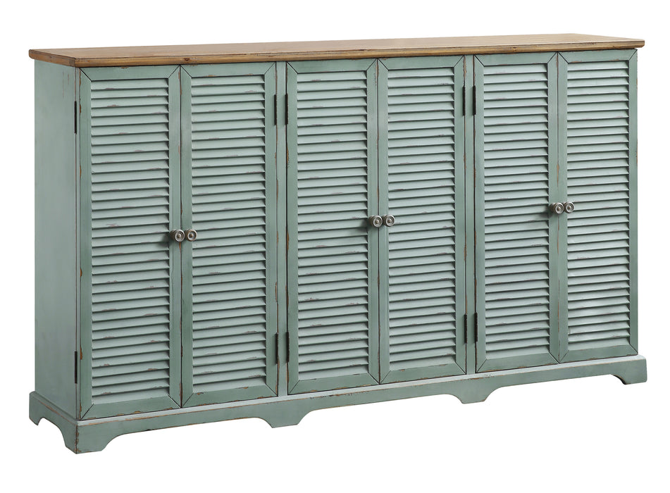 Clearwater 6 Louvered Door Sea Wash Sideboard With Wood Top