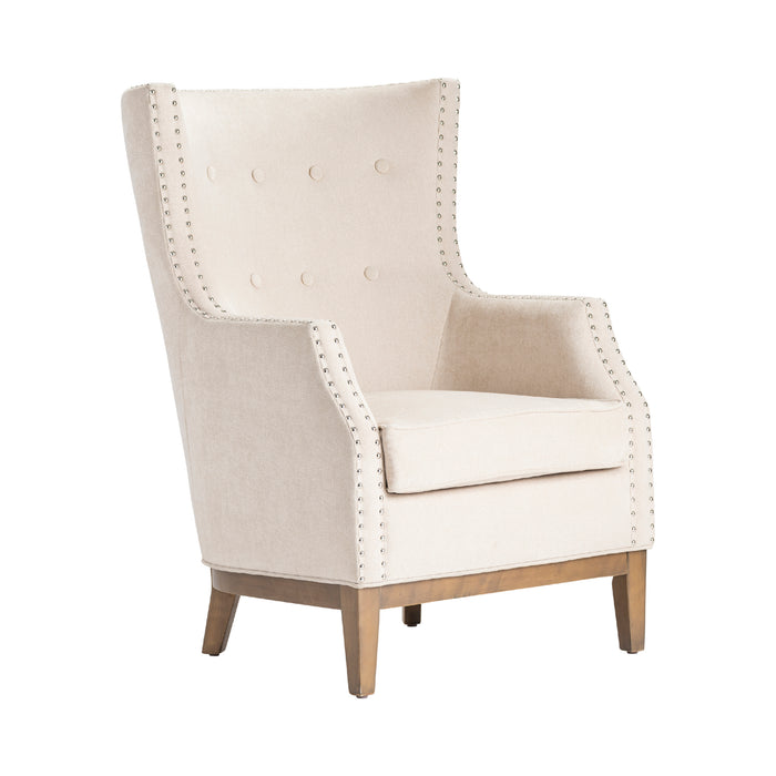 Seville Upholstered Ivory Wing Chair With Nailhead Trim