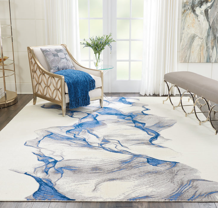 Nourison Twilight TWI27 Ivory and Blue 9'x12' Oversized Rug