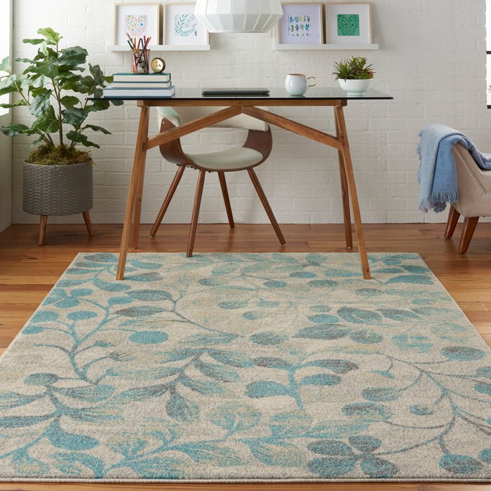 Nourison Tranquil TRA03 Turquoise and Beige 5'x7' Botanical Area Rug