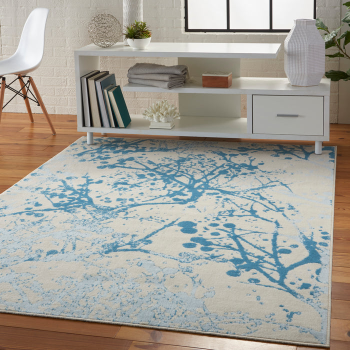 Nourison Jubilant JUB12 White and Blue 6'x9' Contemporary Area Rug