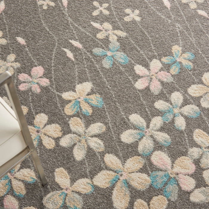 Nourison Tranquil TRA04 Grey 6'x9' Floral Area Rug