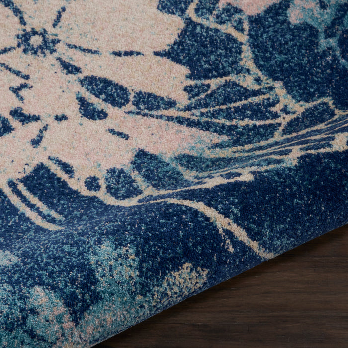 Nourison Tranquil 2'x4' Navy Blue and White Ombre Floral Small Rug