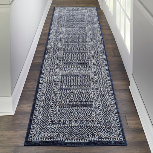 Nourison Palermo 8' Runner Navy and Grey Distressed Bohemian Area Rug