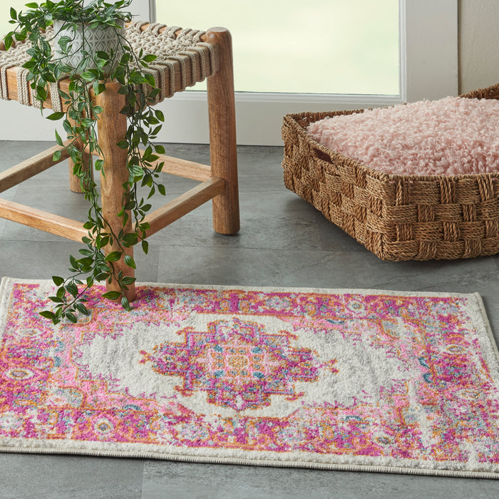 Nourison Passion 2' X 3' Pink and White Vintage Area Rug