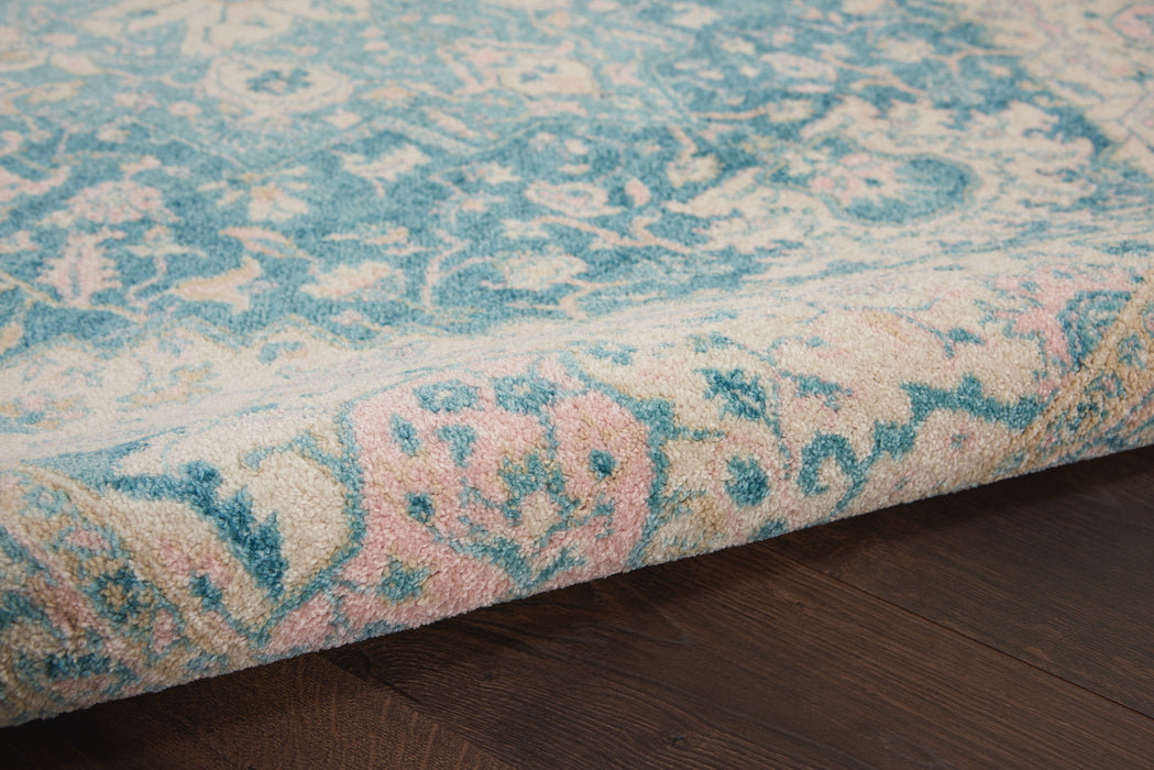Nourison Tranquil TRA07 Turquoise Blue and White 6'x9' Oushak Area Rug