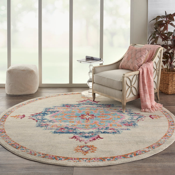 Nourison Passion 8' Round Grey, Ivory, Multicolored  Bohemian   Area Rug