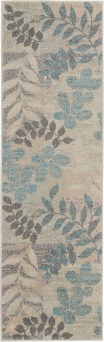 Nourison Tranquil 7' Runner White and Blue Farmhouse Hallway Rug