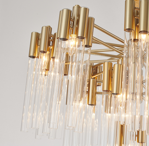 Gold and Glass Tube Chandelier