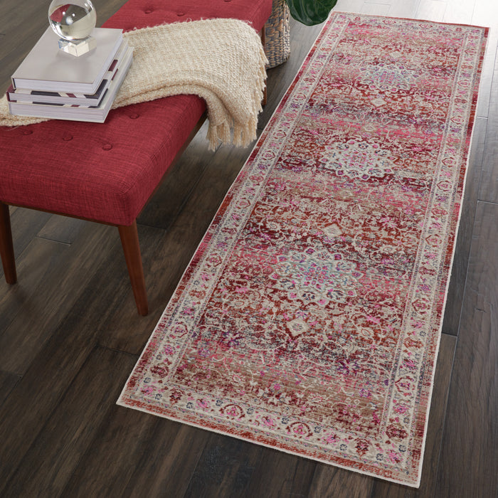 Nourison Vintage Kashan VKA01 Burgundy Multicolor 6' Runner  Hallway Rug