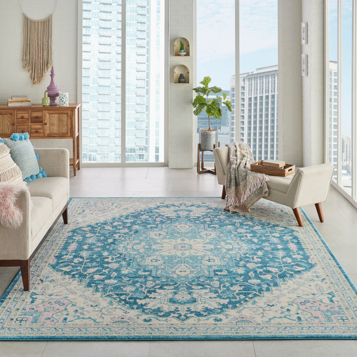 Nourison Tranquil TRA07 Turquoise Blue and White 9'x12' Oversized  Rug