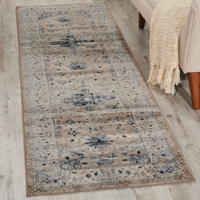 kathy ireland Home Malta MAI02 Beige and Blue 8' Runner Hallway Rug