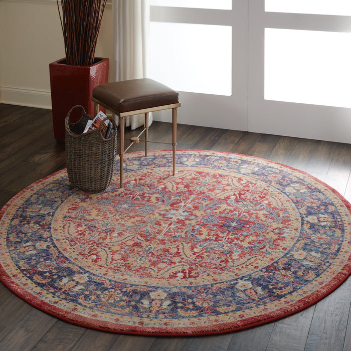 Nourison Ankara Global ANR02 Red and Blue Multicolor 4' Round Persian Area Rug