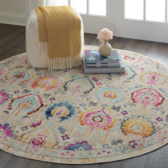 Nourison Vintage Kashan VKA04 Ivory Multicolor 6' Round Persian Area Rug
