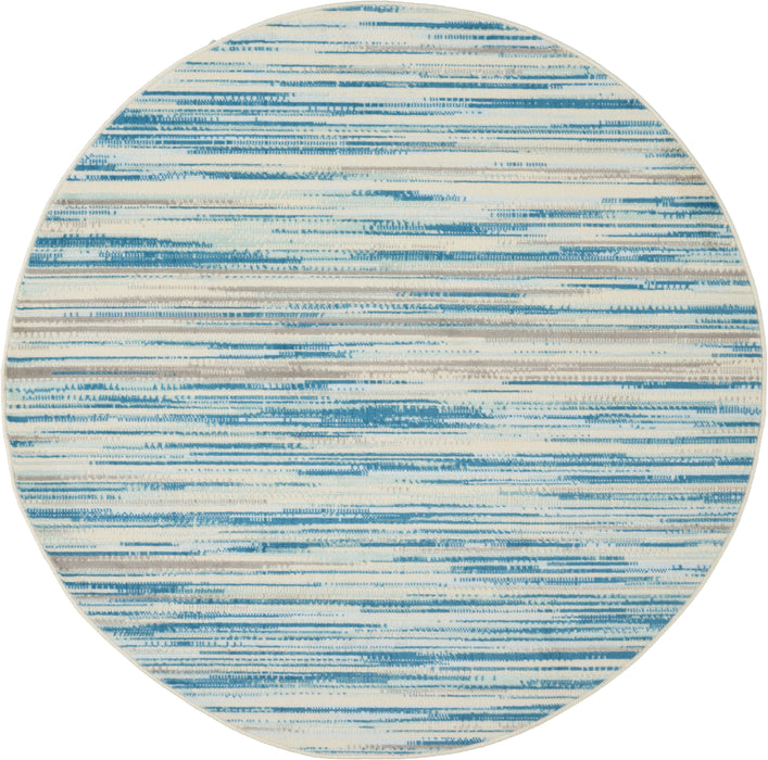 Nourison Jubilant JUB04 Teal Blue and White 5' Round Beach Area Rug