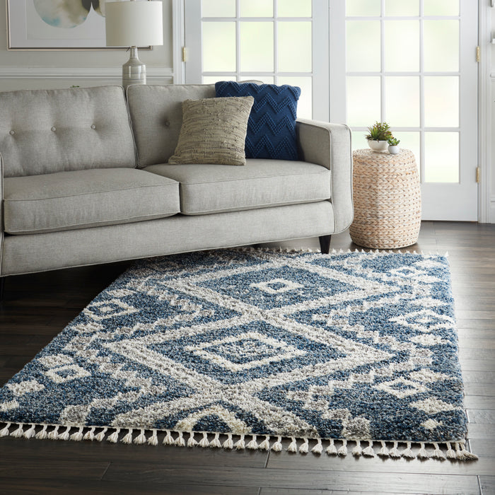 Nourison Oslo Shag OSL02 5'x8' Dark Blue and Grey Scandinavian Shag Rug