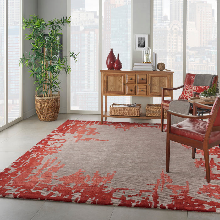 Nourison Symmetry SMM02 Ivory and Red 9'x12' Oversized Textured Rug