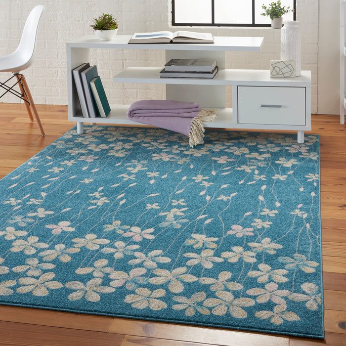 Nourison Tranquil TRA04 Turquoise Blue 4'x6' Floral Area Rug