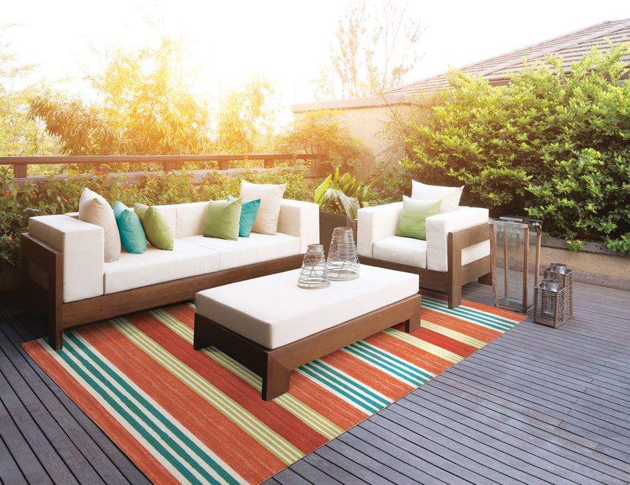 Waverly Sun N Shade SND71 Red 5'x8' Striped Area Rug