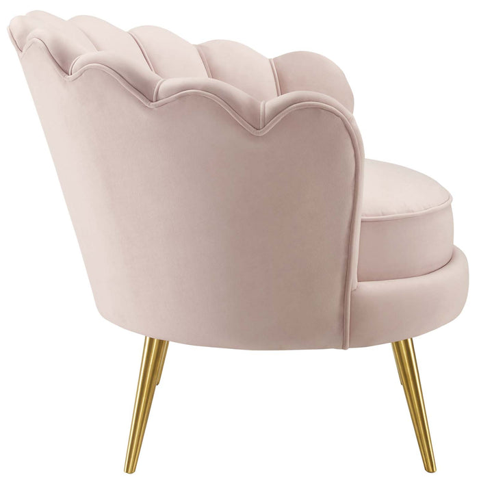 Scalloped  Performance Velvet Accent Armchair in Pink