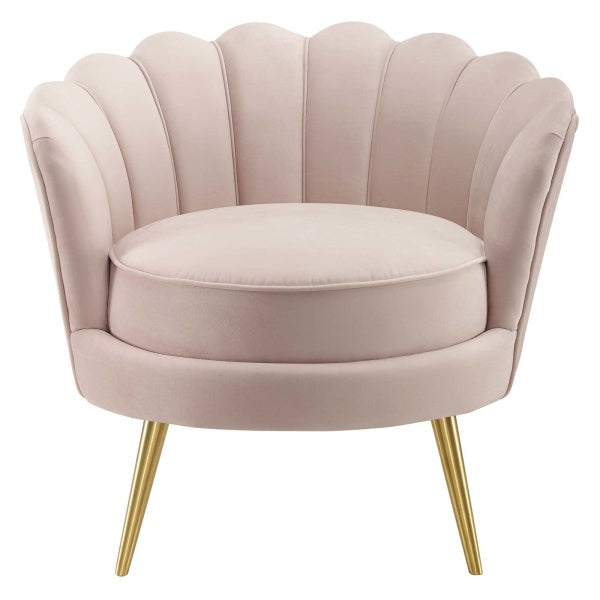 Scalloped  Performance Velvet Accent Armchair in Pink