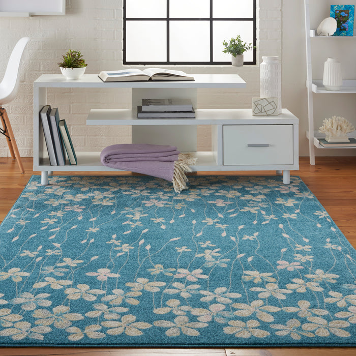Nourison Tranquil TRA04 Turquoise Blue 4'x6' Floral Area Rug