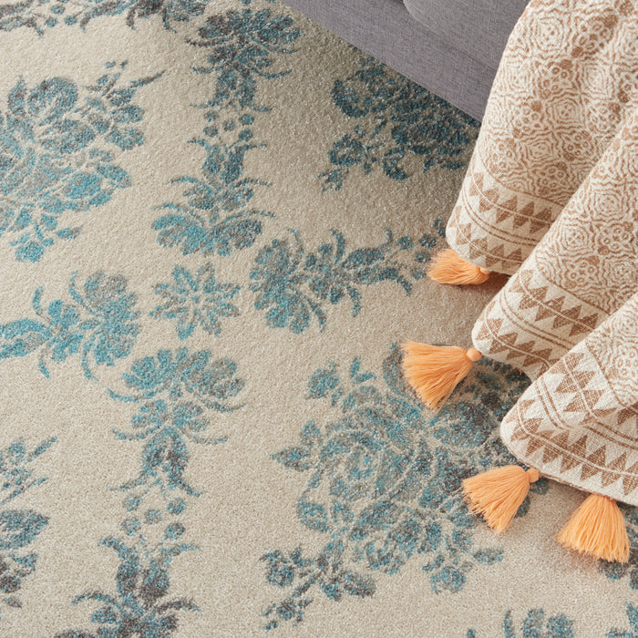 Nourison Tranquil TRA09 Turquoise and White 6'x9' Vintage Area Rug