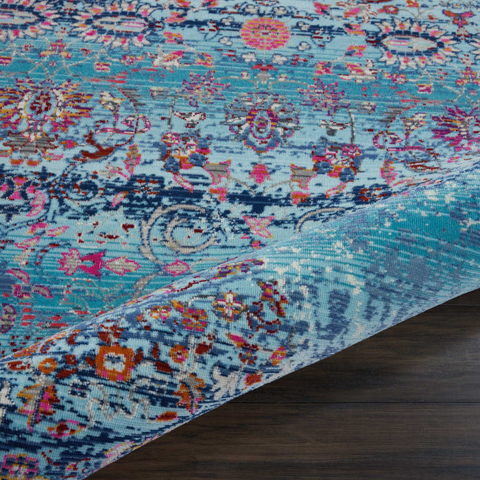 Nourison Vintage Kashan VKA02 Blue Multicolor 4' Round Boho Area Rug