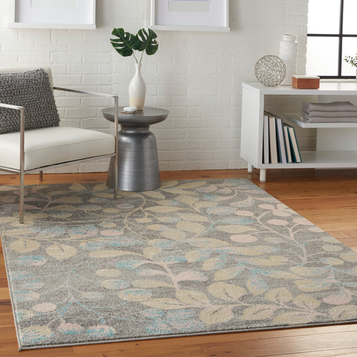Nourison Tranquil TRA03 Beige and Grey 4'x6' Botanical Area Rug