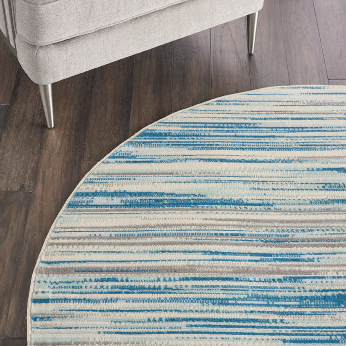 Nourison Jubilant JUB04 Teal Blue and White 5' Round Beach Area Rug