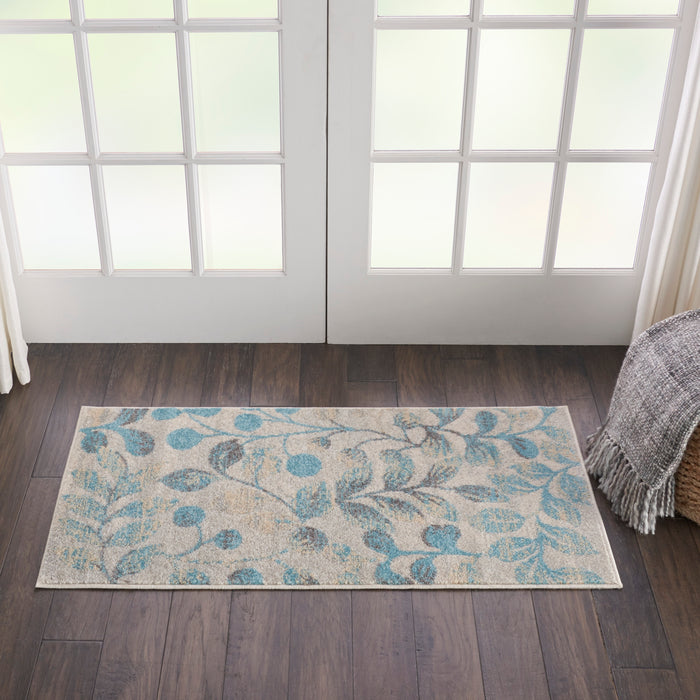 Nourison Tranquil 2'x4' Turquoise and Beige Botanical Small Rug