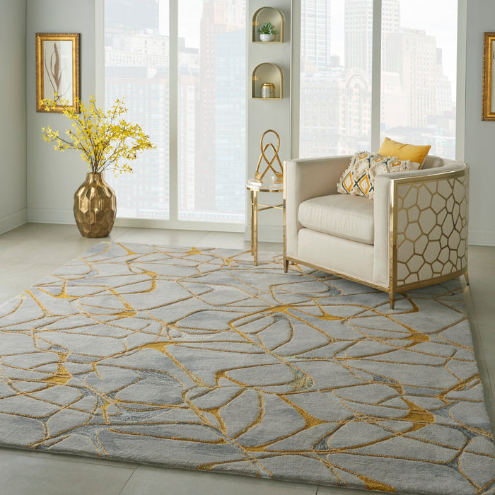 Nourison Symmetry SMM05 Gold and Grey 9'x12' Oversized Textured Rug