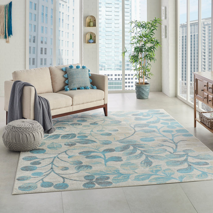 Nourison Tranquil TRA03 Turquoise and Beige 9'x12' Oversized  Rug